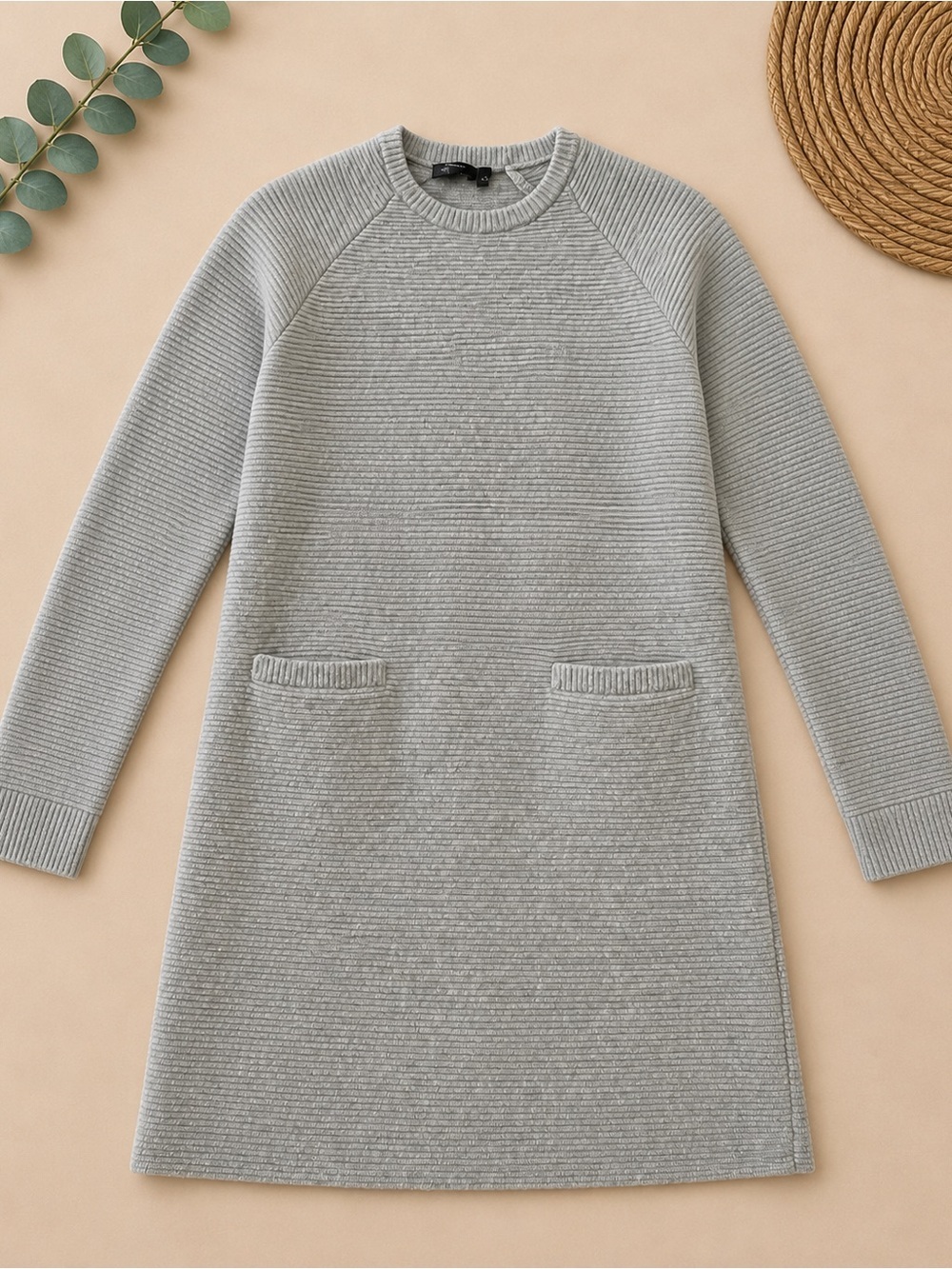 Theory Gray Rib Knit 95% Wool Blend Sweater Dress Size Small